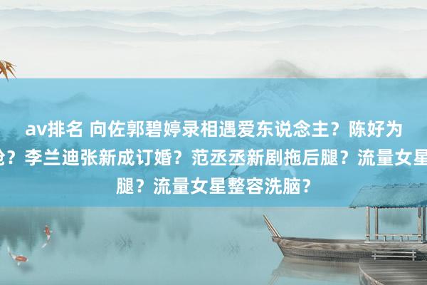 av排名 向佐郭碧婷录相遇爱东说念主?陈好为周雨彤挡枪?李兰迪张新成订婚?范丞丞新剧拖后腿?流量女星整容洗脑?