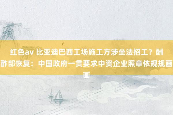 红色av 比亚迪巴西工场施工方涉坐法招工?酬酢部恢复:中国政府一贯要求中资企业照章依规规画