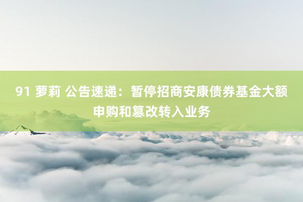 91 萝莉 公告速递:暂停招商安康债券基金大额申购和篡改转入业务